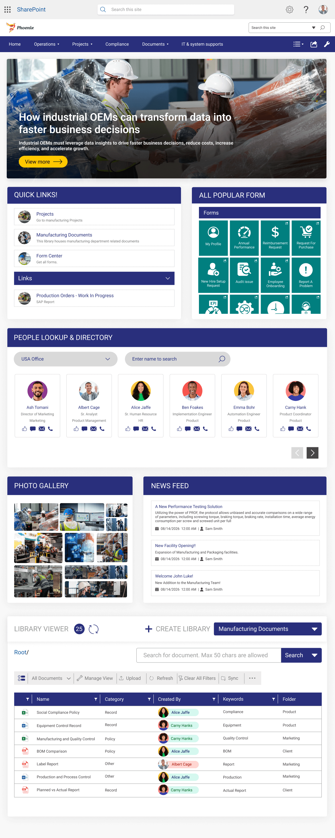 Manufacturing intranet example