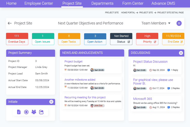 Quick Access to Projects Progress